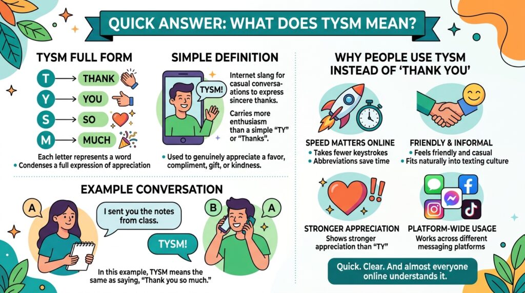 Quick Answer: What Does TYSM Mean?